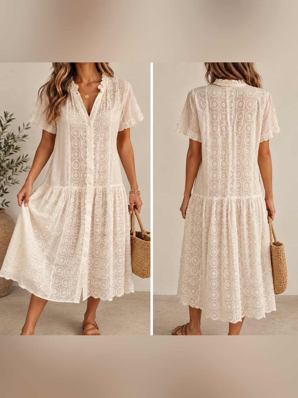 Love the Label White Eyelet Embroidered Tiered Midi Dress Size S
